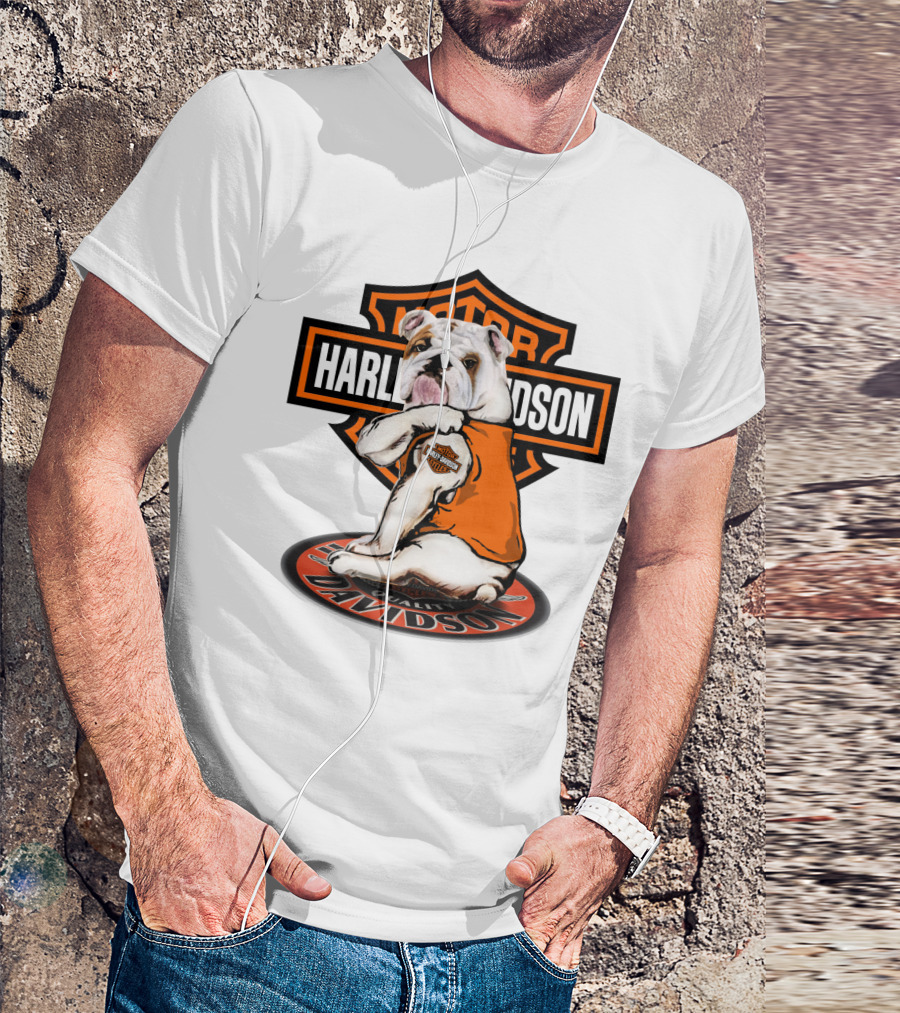 Harley Davidson Motorcycles Bulldog Emblem Orange Vest T-Shirt