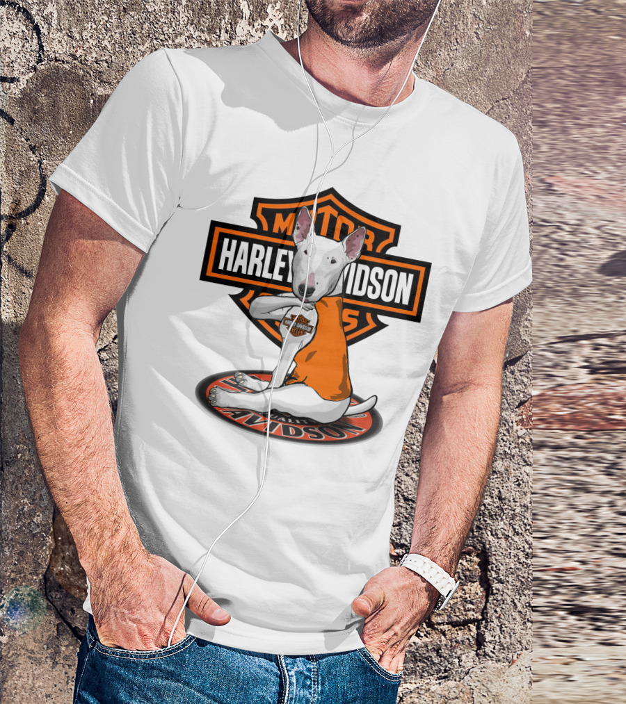 Harley Davidson Bull Terrier Motor Cycles Badge T-Shirt