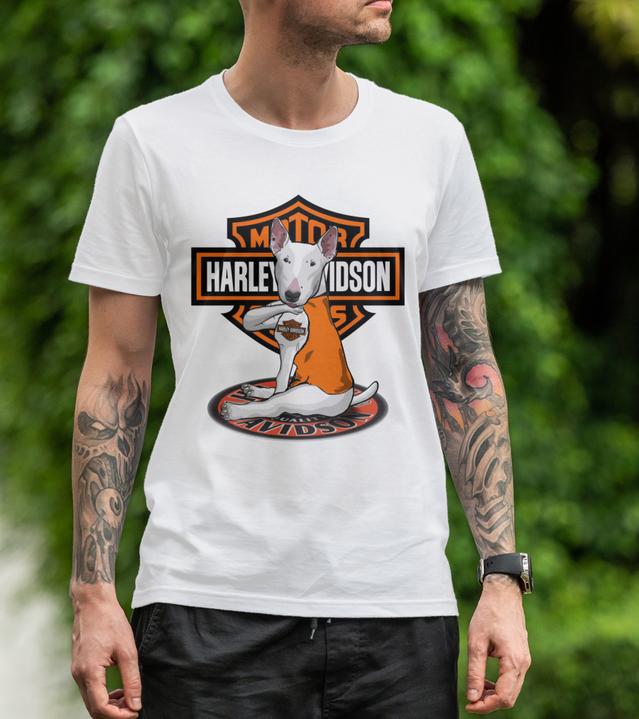 Harley Davidson Bull Terrier Motor Cycles Badge T-Shirt