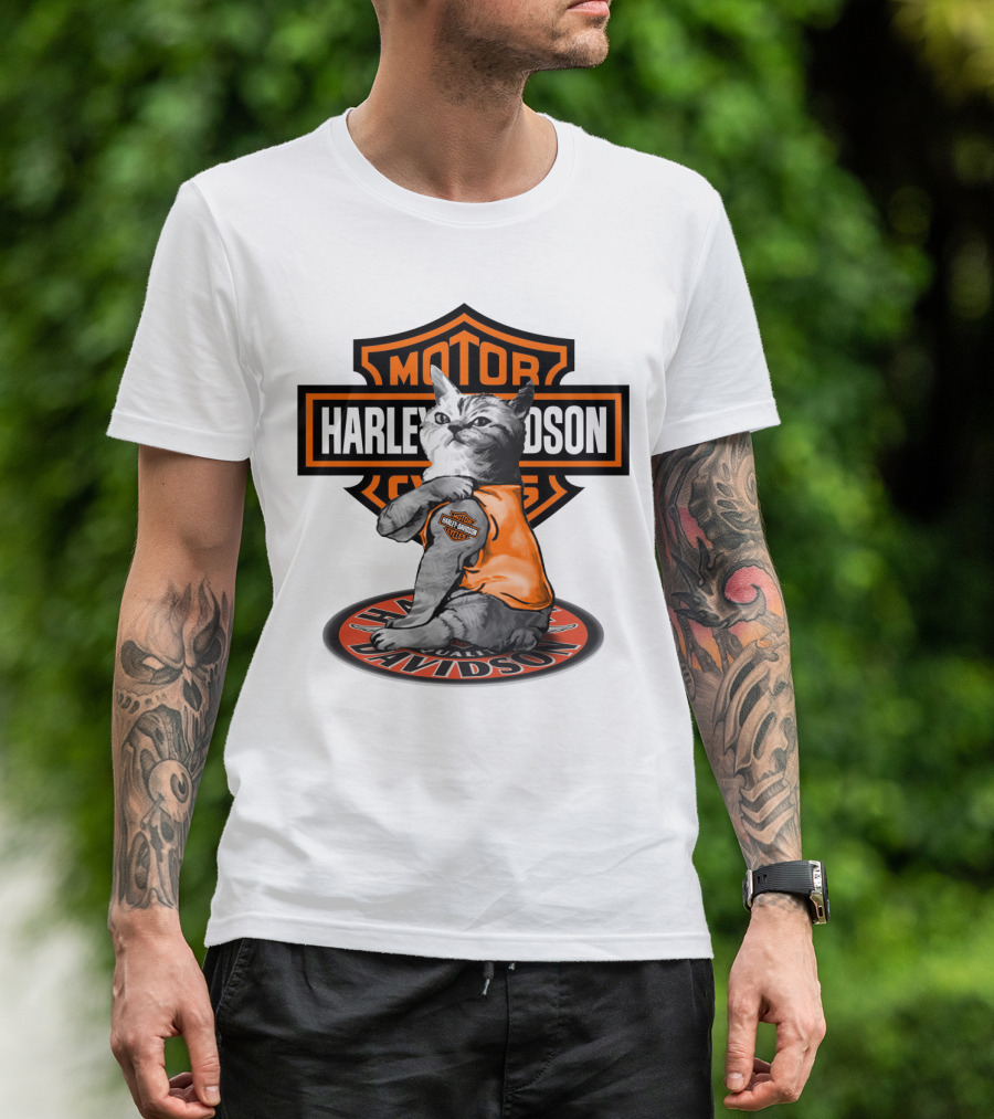 Harley Davidson Cat With Motorcycles T-Shirt