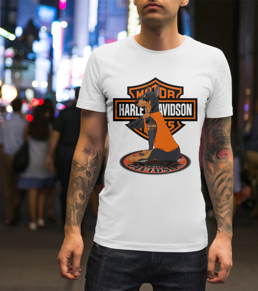 Harley Davidson Motorcycle Dobermann Sitting On T-Shirt