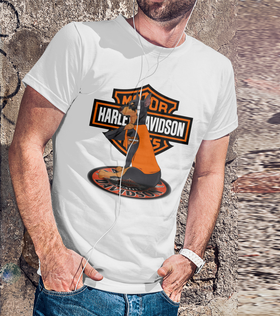 Harley Davidson Motorcycle Dobermann Sitting On T-Shirt