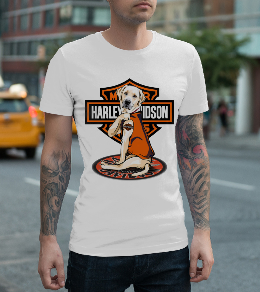 Harley Davidson Labrador Holding Motor Cycles Shield T-Shirt