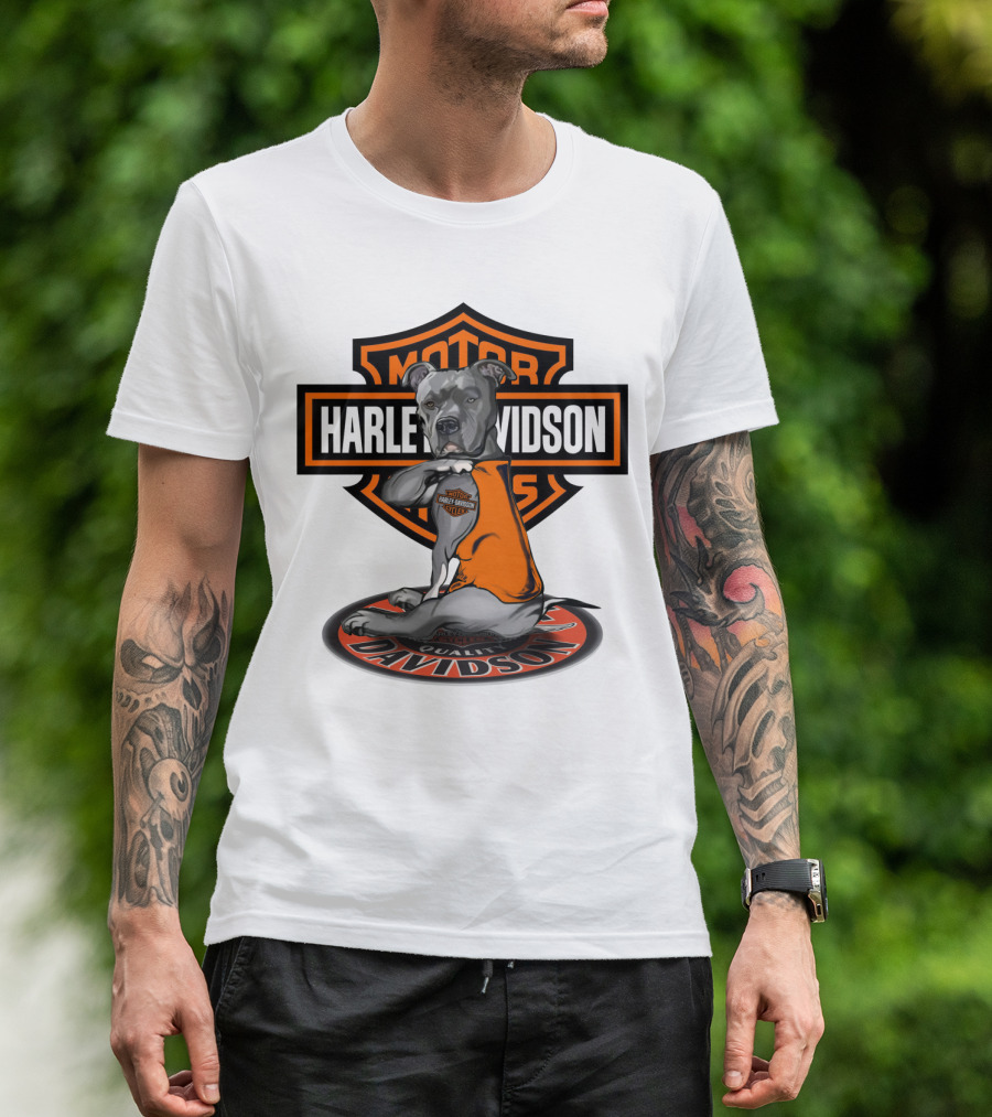 Harley Davidson Pitbull Motorcycles Icon With Orange Vest T-Shirt