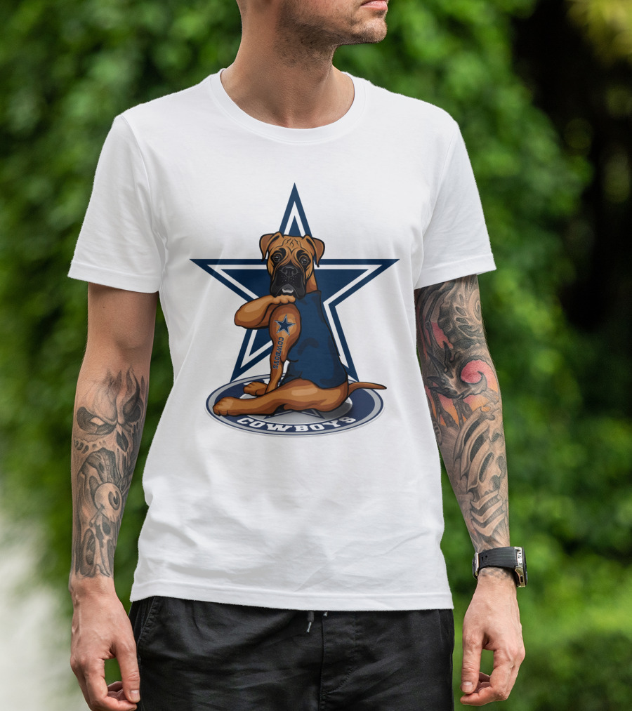 Cowboys Boxer Dog Sitting In Front Of Star T-Shirt