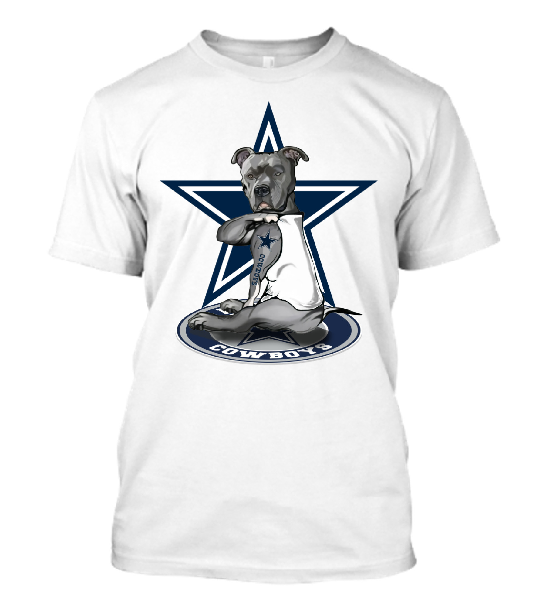 Cowboys Pitbull Star Tattoo Athletic Team T-Shirt