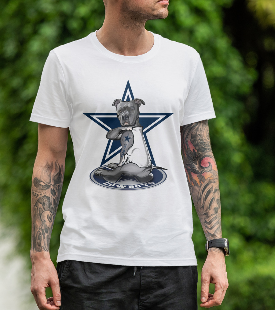 Cowboys Pitbull Star Tattoo Athletic Team T-Shirt
