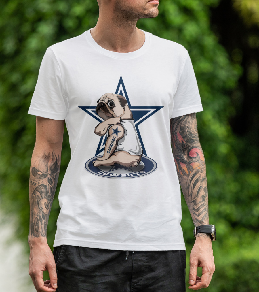 Cowboys Pug Star Logo Tattoo T-Shirt