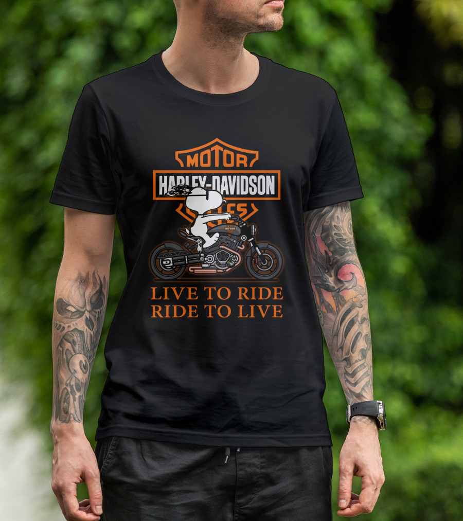 Harley Davidson Motor Cycles Snoopy Live To Ride Ride To Live T-Shirt