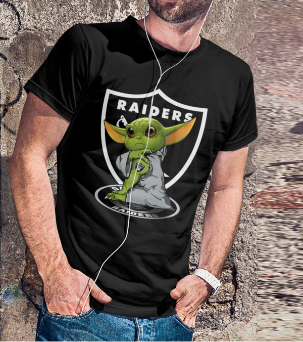Raiders Yoda Baby Grogu In Hoodie NFL T-Shirt