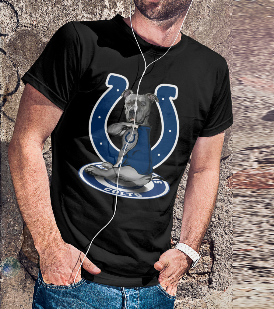 Indianapolis Colts Pitbull Mascot Featuring Iconic Horseshoe T-Shirt