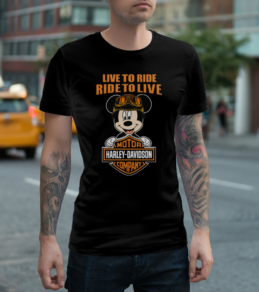 Live To Ride Ride To Live Harley Davidson Mickey Mouse Motor Company T-Shirt