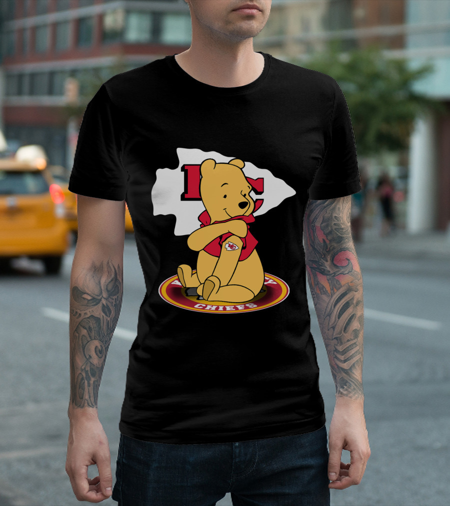 Pooh Character Chiefs KC Arrowhead Logo Circle T-Shirt