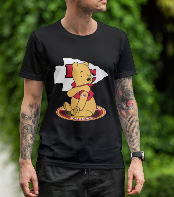 Pooh Character Chiefs KC Arrowhead Logo Circle T-Shirt