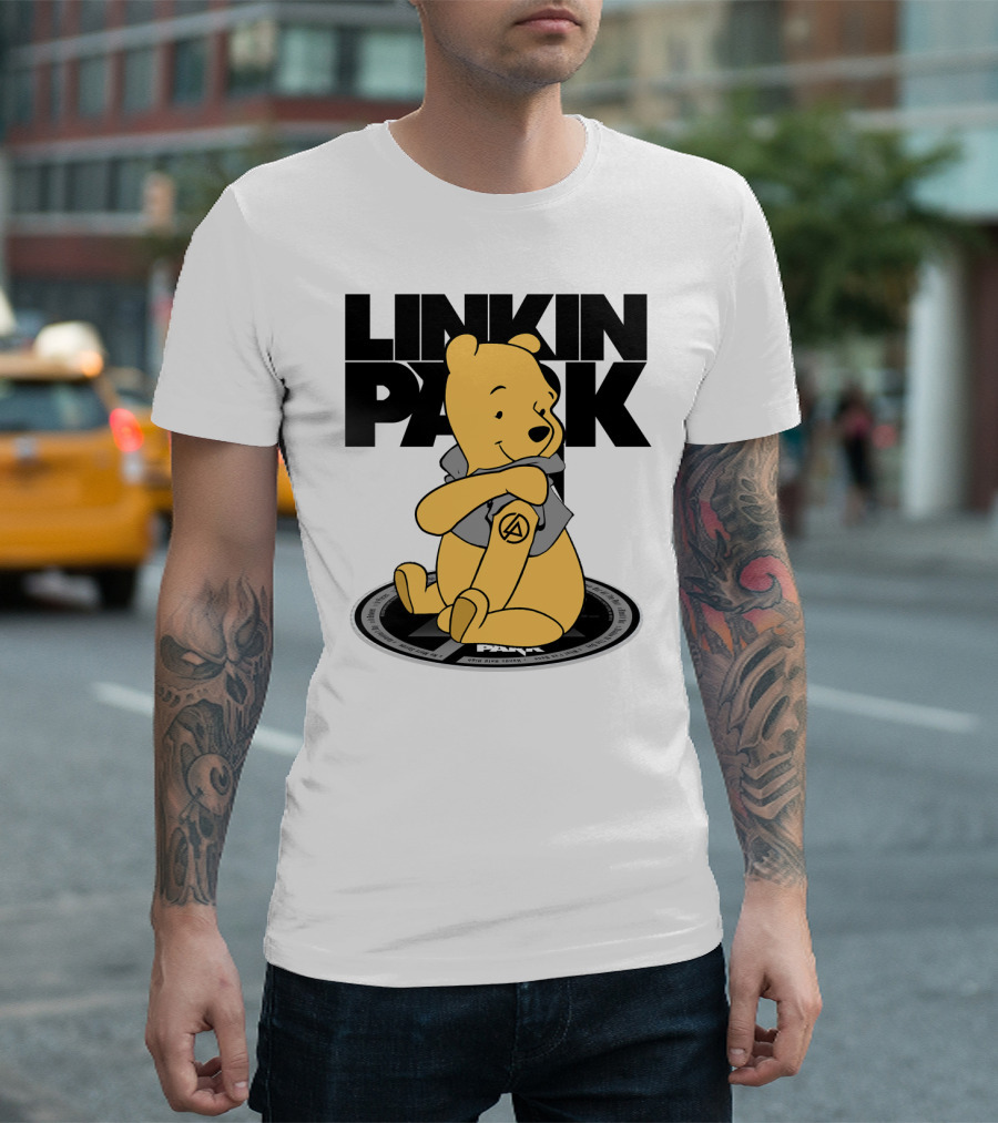 Linkin Park Pooh Bear Cuddling with Iconic T-Shirt