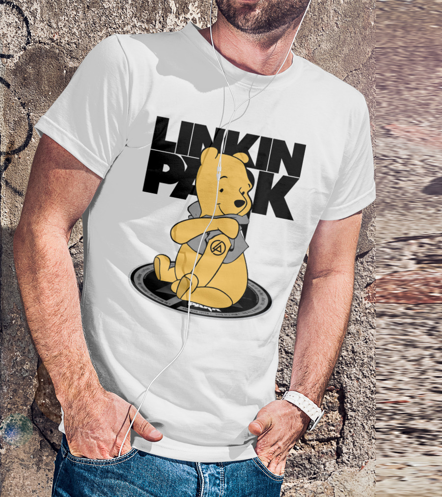 Linkin Park Pooh Bear Cuddling With Iconic T-Shirt