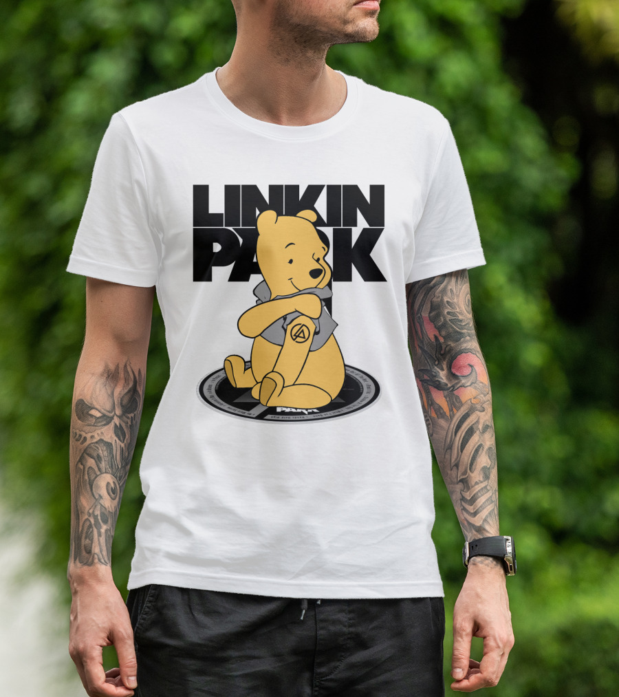 Linkin Park Pooh Bear Cuddling With Iconic T-Shirt
