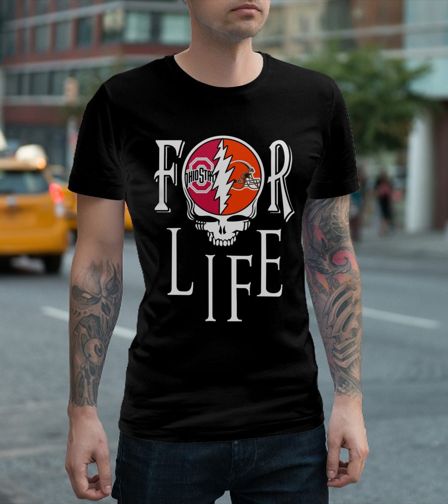 For Life Ohio State Buckeyes Cleveland Browns Skull T-Shirt