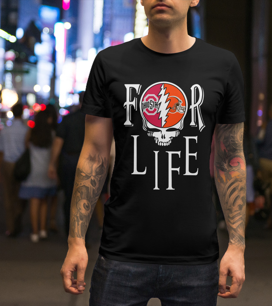 For Life Ohio State Buckeyes Cleveland Browns Skull T-Shirt