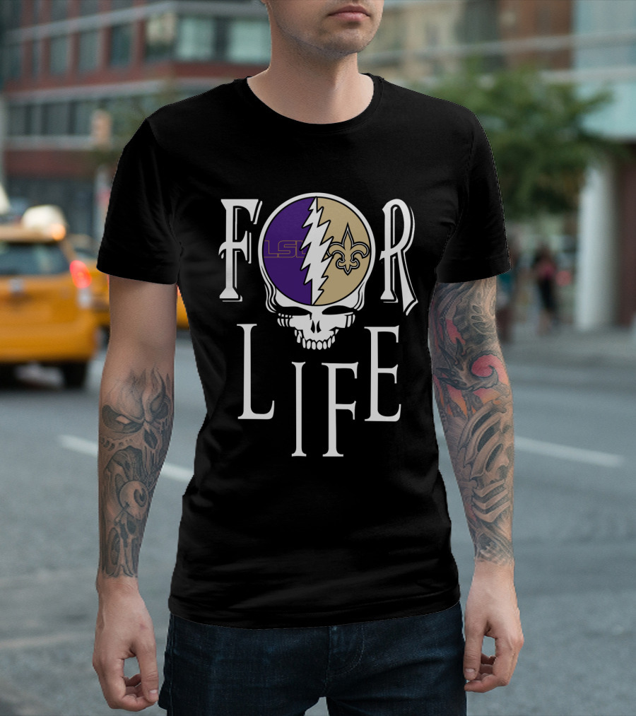 FOR LIFE LSU Tigers Saints Skull NFL NCAA T-Shirt