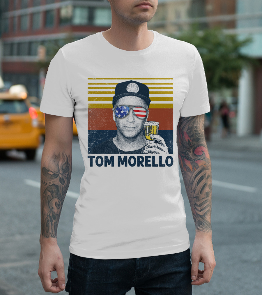 Tom Morello American Flag Sunglasses And Beer T-Shirt