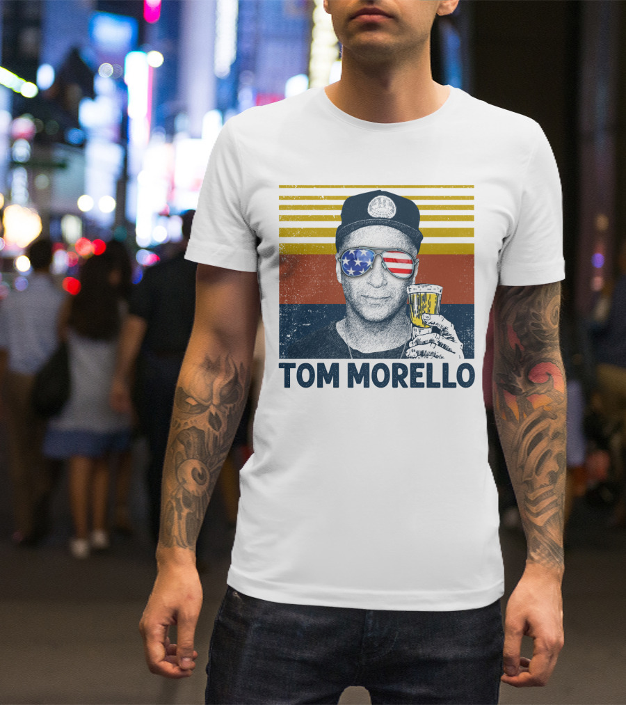 Tom Morello American Flag Sunglasses And Beer T-Shirt