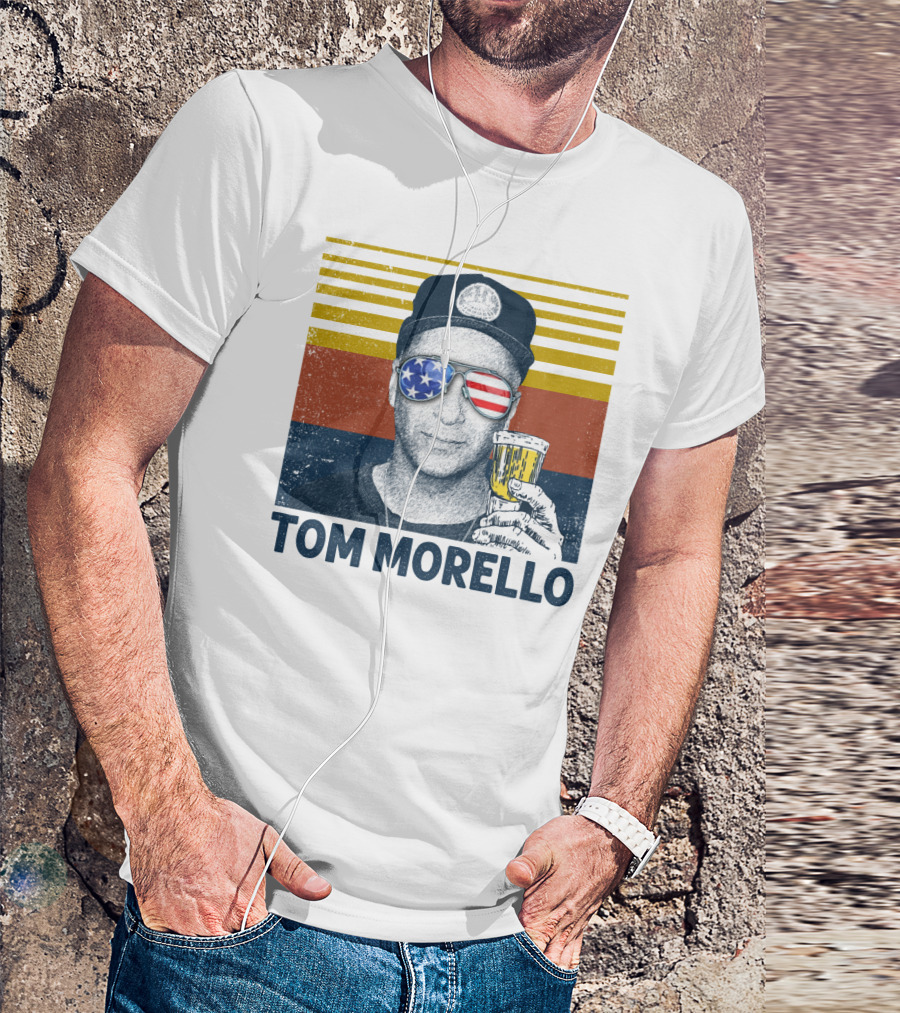 Tom Morello American Flag Sunglasses And Beer T-Shirt
