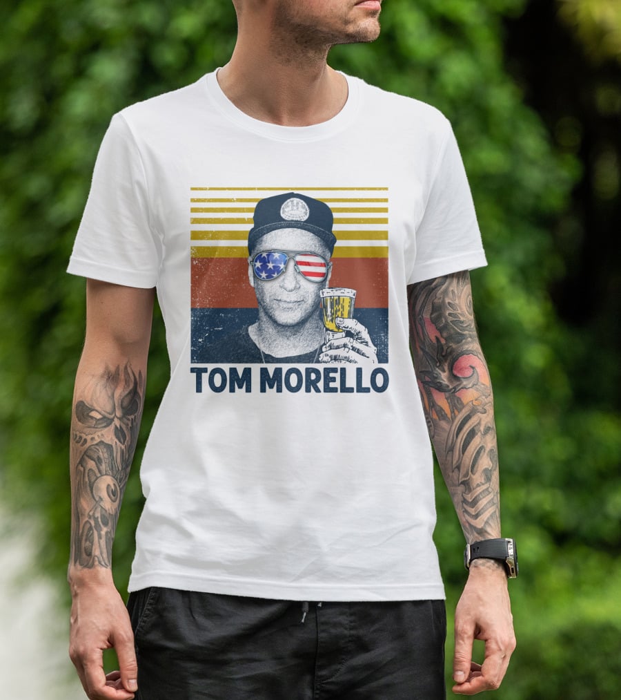 Tom Morello American Flag Sunglasses And Beer T-Shirt
