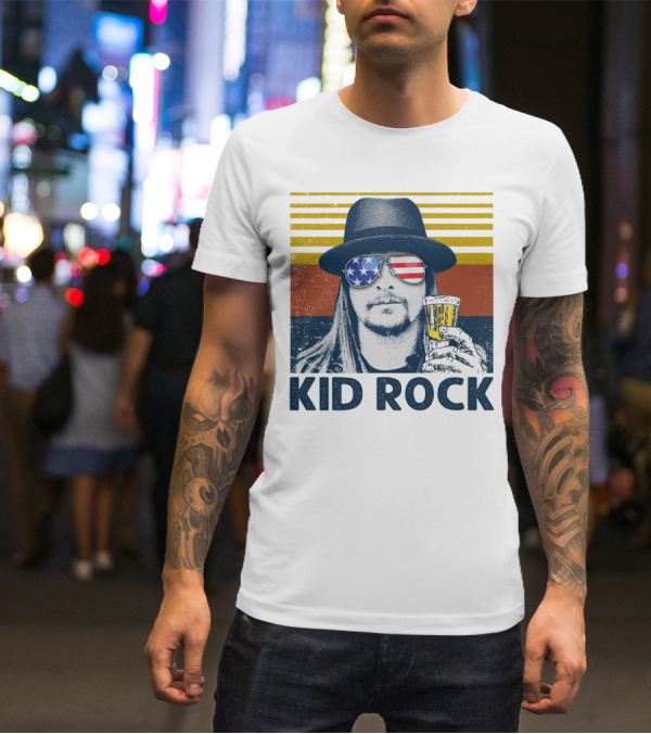 Kid Rock Stars And Stripes Sunglasses Man Holding Beer T-Shirt