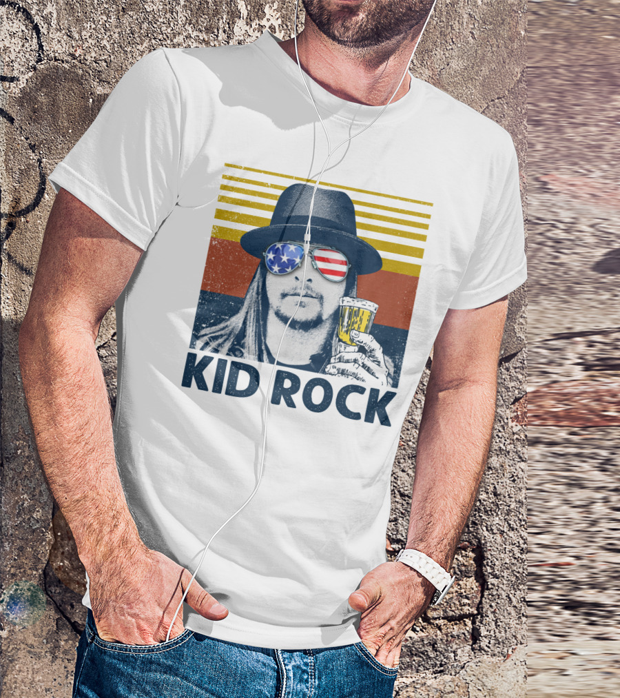 Kid Rock Stars And Stripes Sunglasses Man Holding Beer T-Shirt