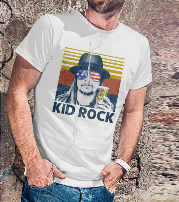 Kid Rock Stars And Stripes Sunglasses Man Holding Beer T-Shirt