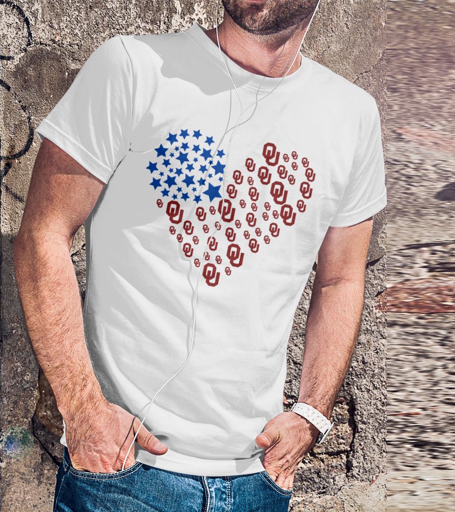 Heartflag Ncaa Oklahoma Stars And Ou Logos Usa Flag T-Shirt