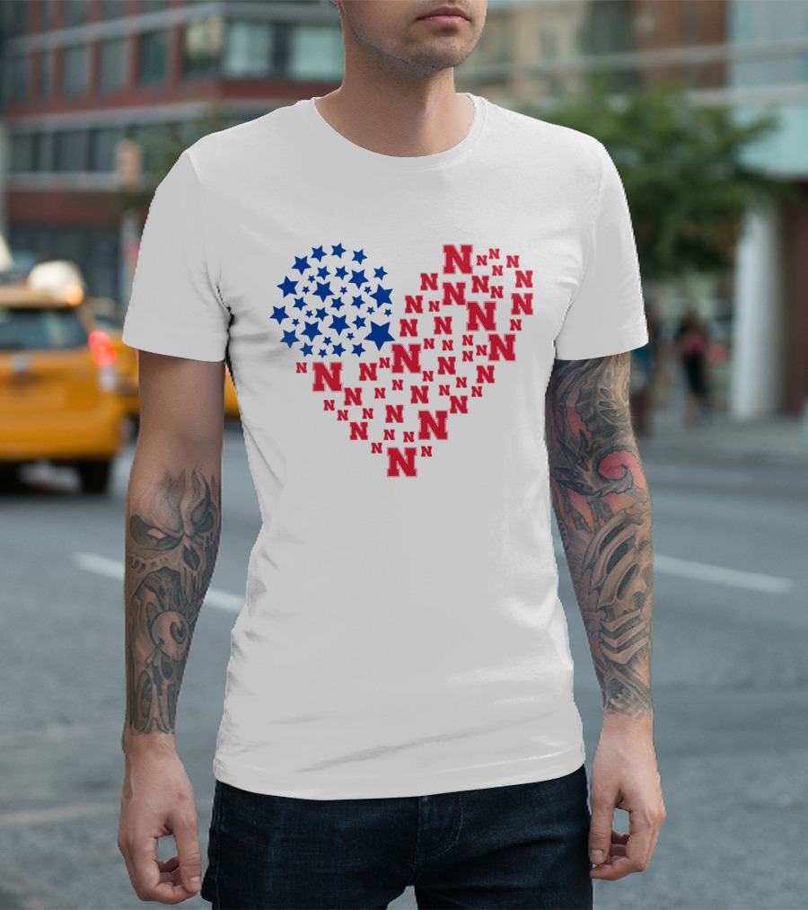 Heartflag Ncaa 19 Nebraska Red N Blue Stars T-Shirt