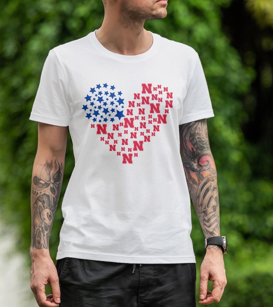 Heartflag Ncaa 19 Nebraska Red N Blue Stars T-Shirt