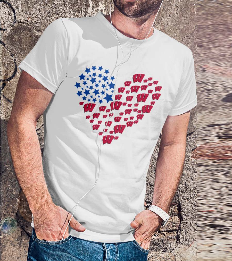 Wisconsin Badgers Heart Blue Stars Red W T-Shirt