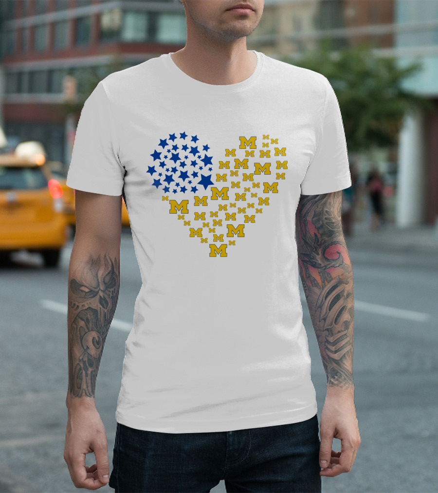 Heartflag Ncaa Michigan Wolverines M Emblem Star Heart T-Shirt
