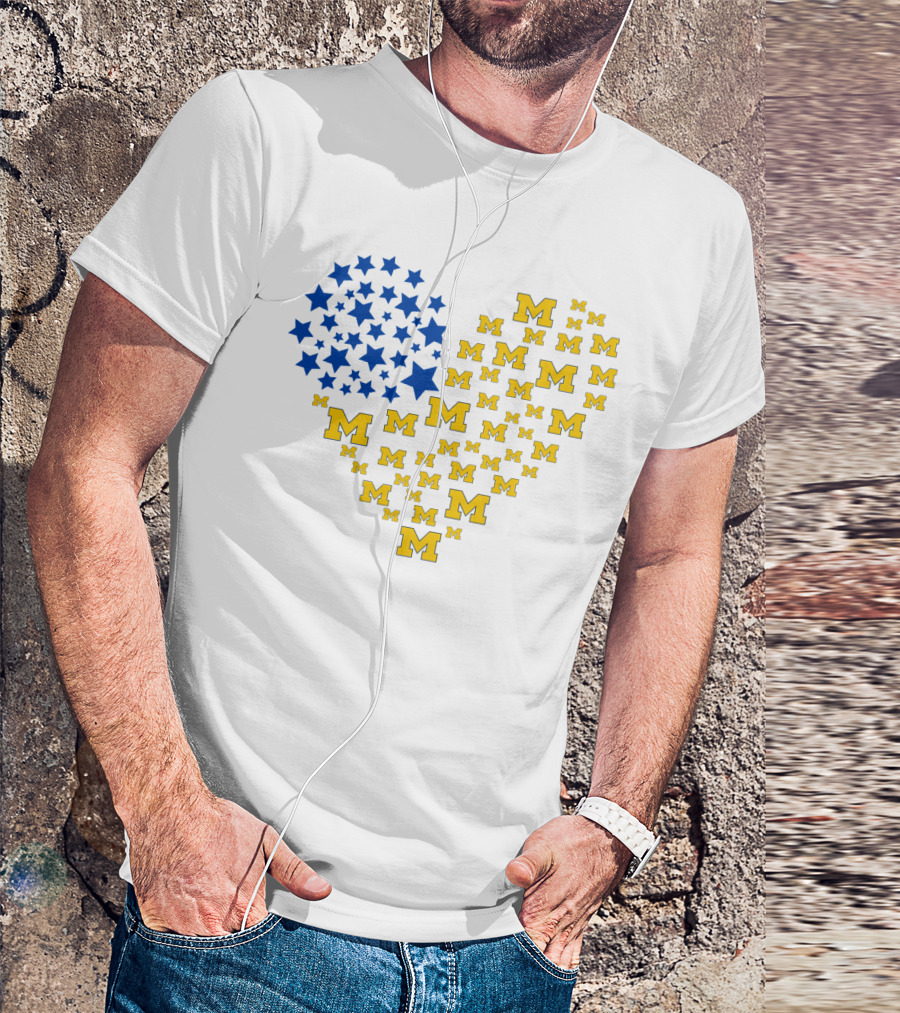 Heartflag Ncaa Michigan Wolverines M Emblem Star Heart T-Shirt