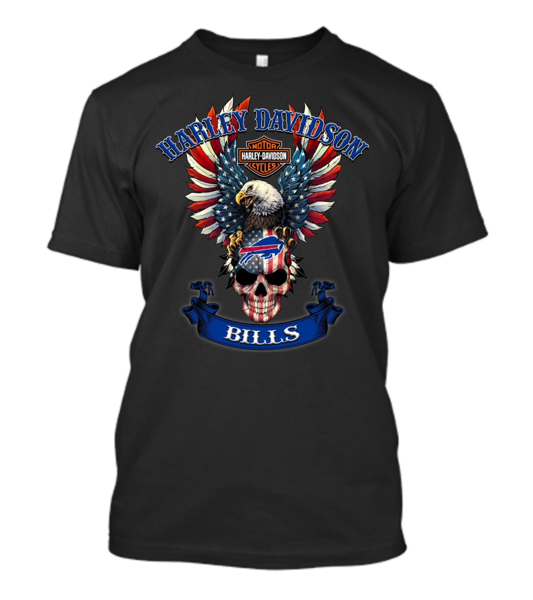 Harley Davidson Motor Cycles Bills Eagle Skull Nfl T-Shirt