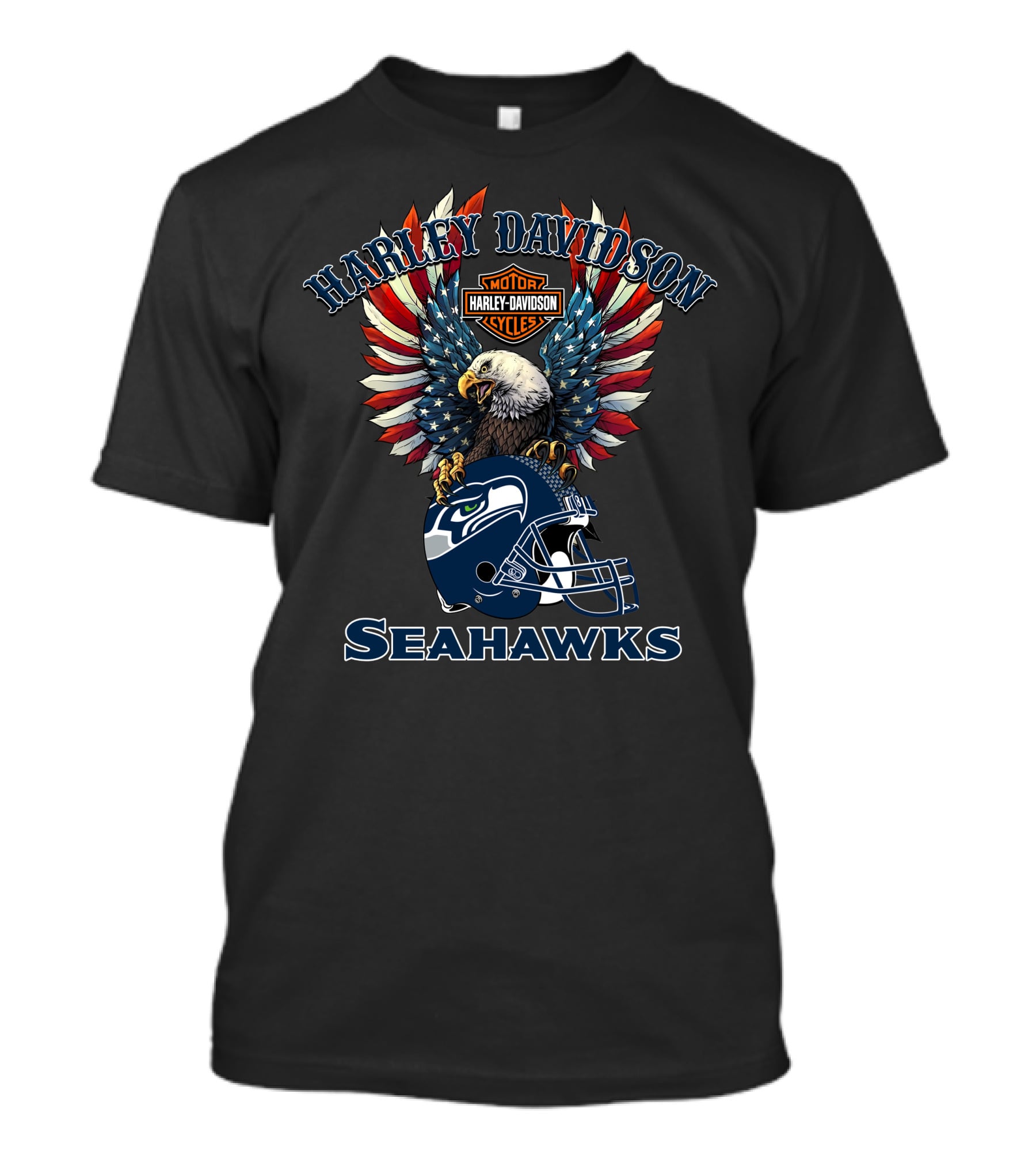 Harley Davidson Motor Cycles Seattle Seahawks Eagle Helmet T-Shirt