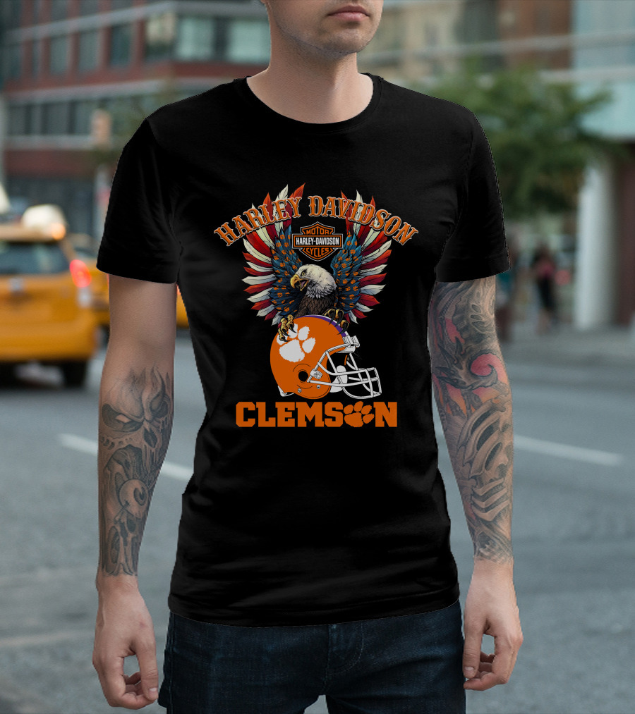 Harley Davidson Clemson Tigers Ncaa Football Bald Eagle T-Shirt