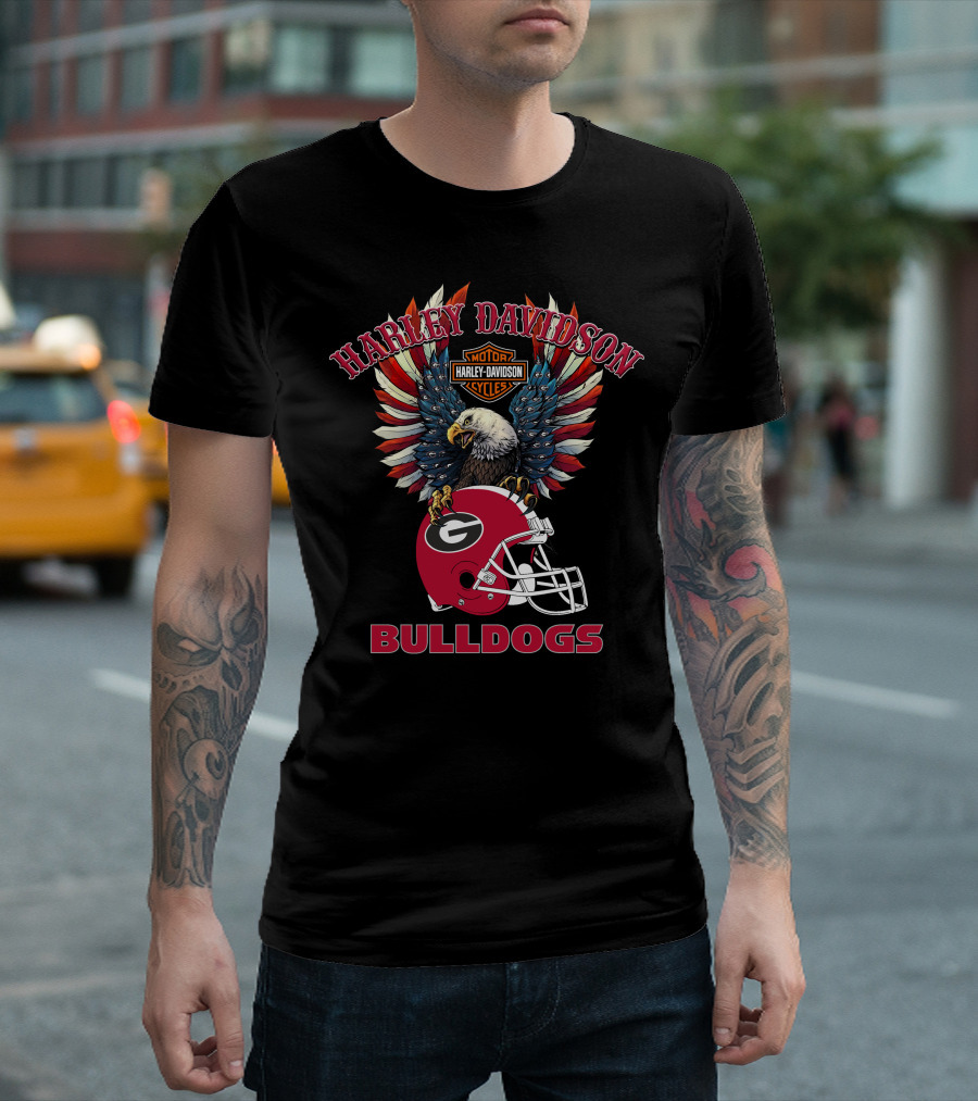 Harley Davidson Motorcycles Bulldogs Ncaa Georgia Football Helmet Eagle Wings T-Shirt