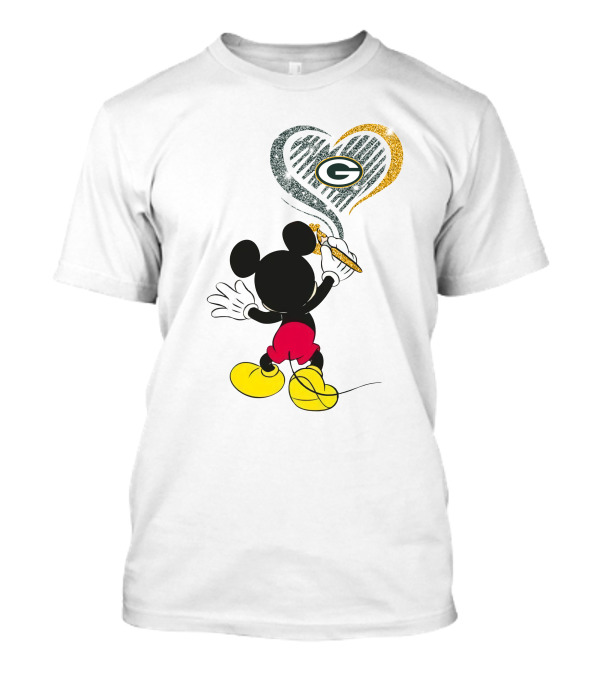 Mickey Mouse Painting Green Bay Packers Heart T-Shirt