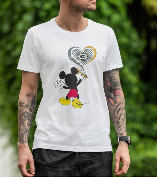 Mickey Mouse Painting Green Bay Packers Heart T-Shirt