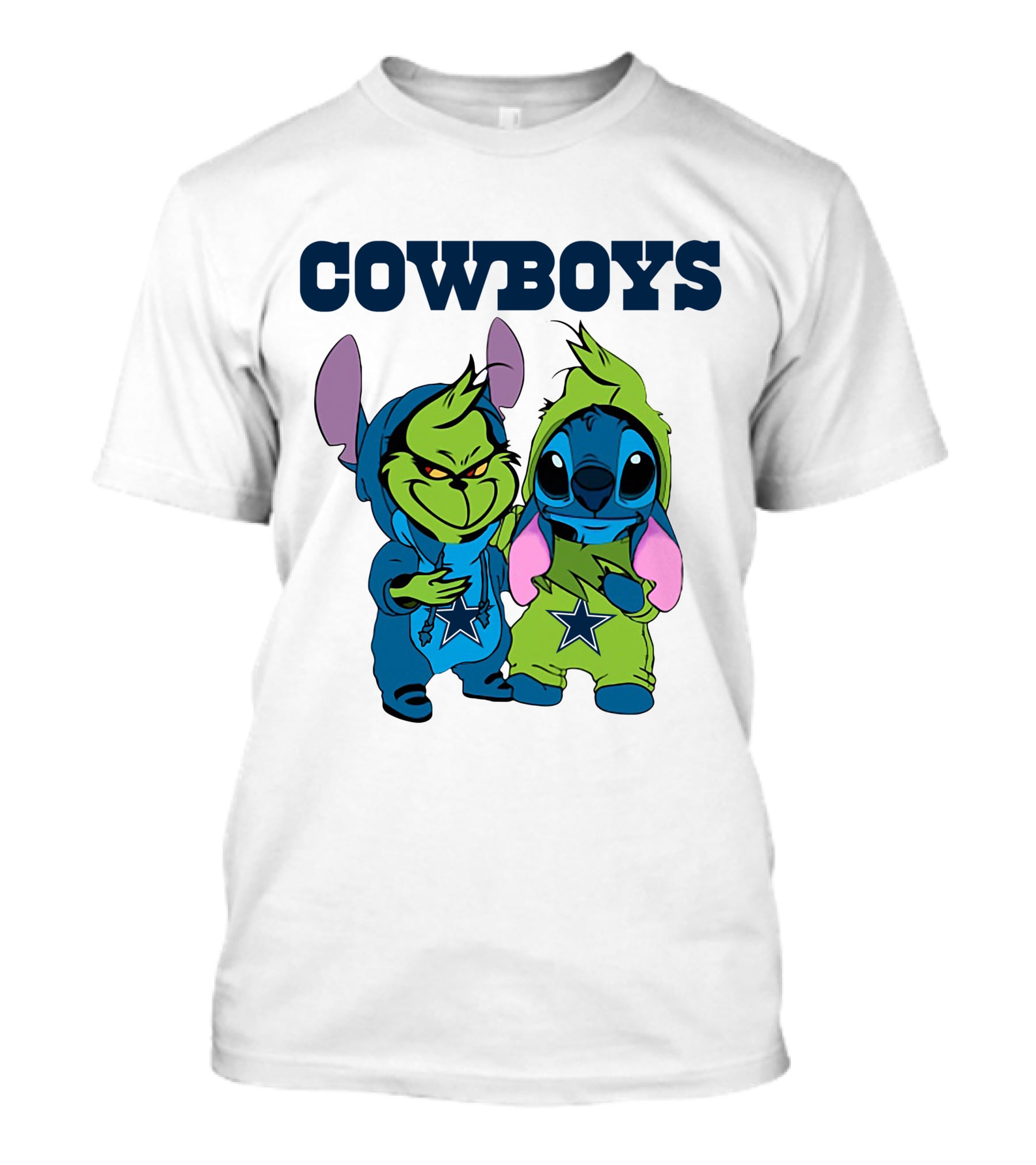 Cowboys Disney NFL Stitch Grinch Character Mashup T-Shirt