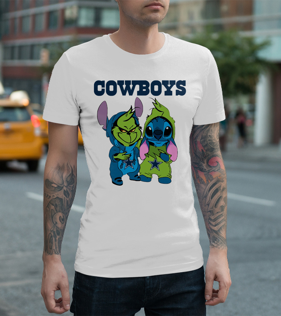 Cowboys Disney NFL Stitch Grinch Character Mashup T-Shirt