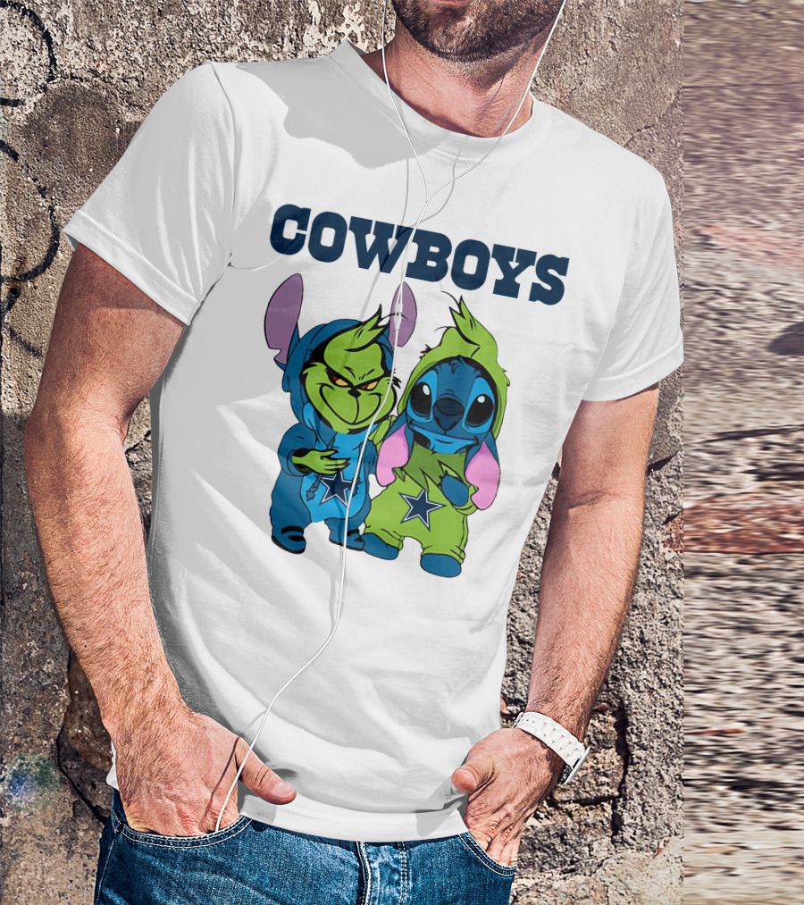 Cowboys Disney NFL Stitch Grinch Character Mashup T-Shirt
