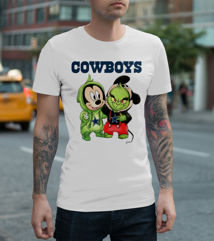 Cowboys Mickey Mouse And Grinch Collaboration Football Fan Style T-Shirt