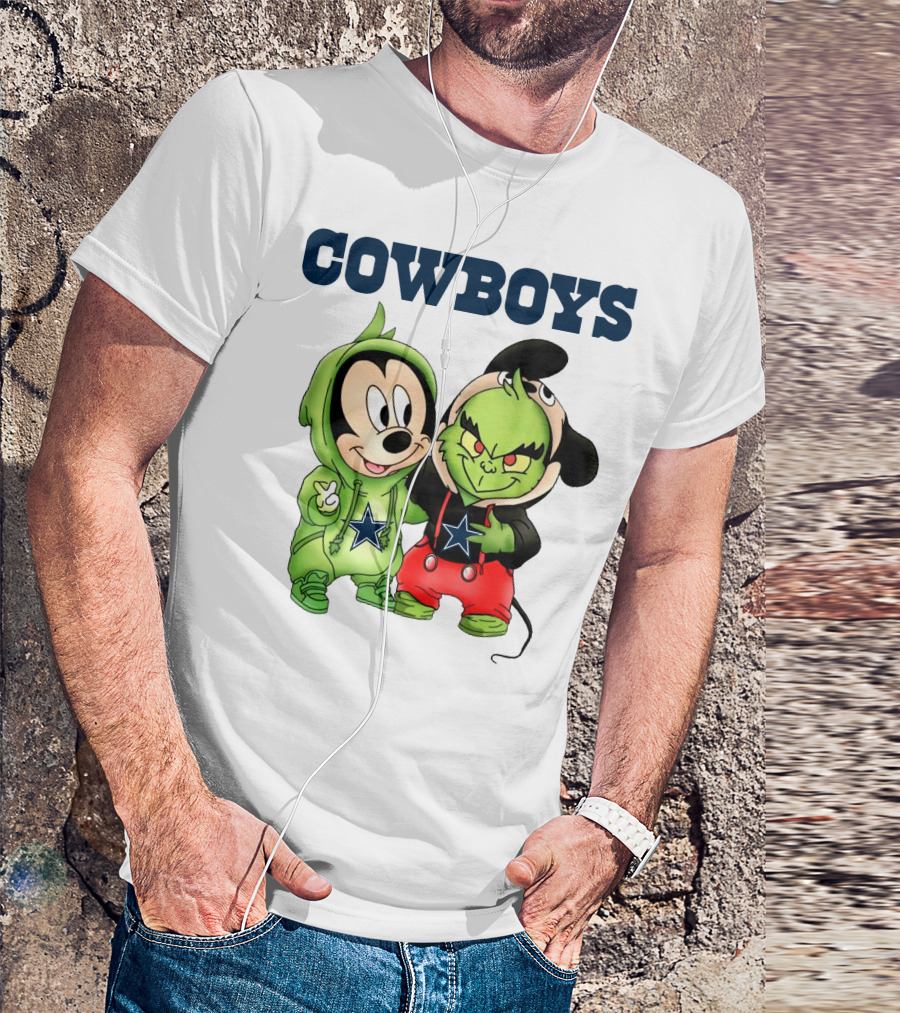 Cowboys Mickey Mouse And Grinch Collaboration Football Fan Style T-Shirt