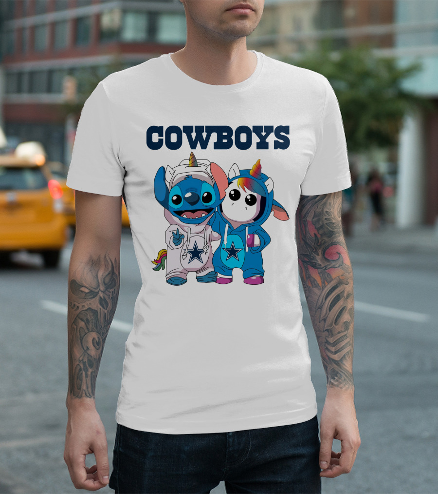 Cowboys Stitch And Unicorn In Blue Star Hoodies T-Shirt