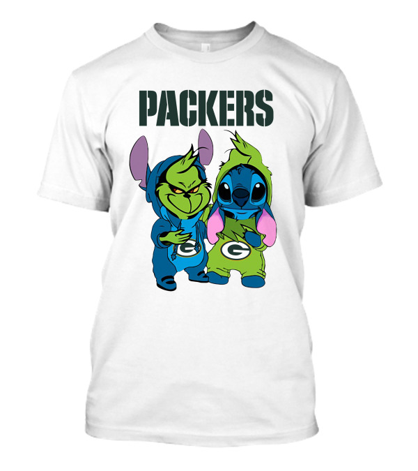 Packers Grinch And Stitch Green Bay Football Crossover T-Shirt